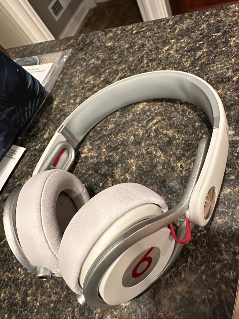 Beats by Dre Over-Ear Headphones in White and Silver with Red Accents